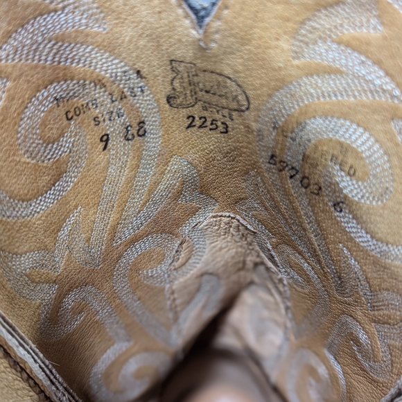 Justin 2253 Classic Cowboy Western Pull On Brown Leather Men’s Boots Size 9 - Picture 10 of 12